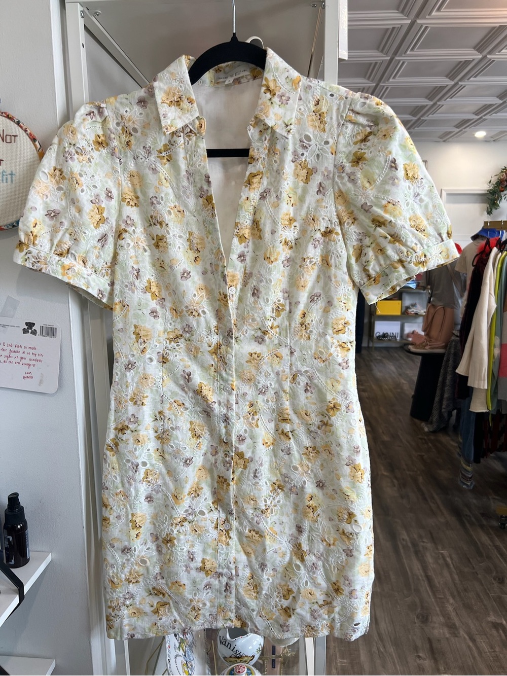 Free the Roses Cream Eyelet Dress with Yellow Floral Print